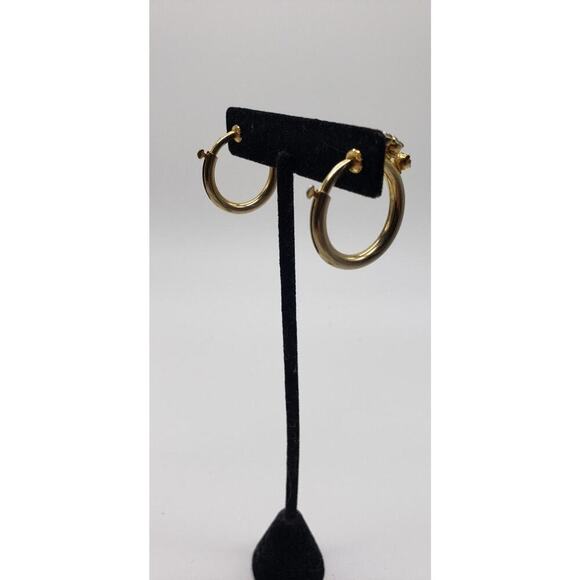 Vintage Antique Gold Hoop Earrings Rhinestones Non Pierced Push Back Clip - Picture 14 of 16